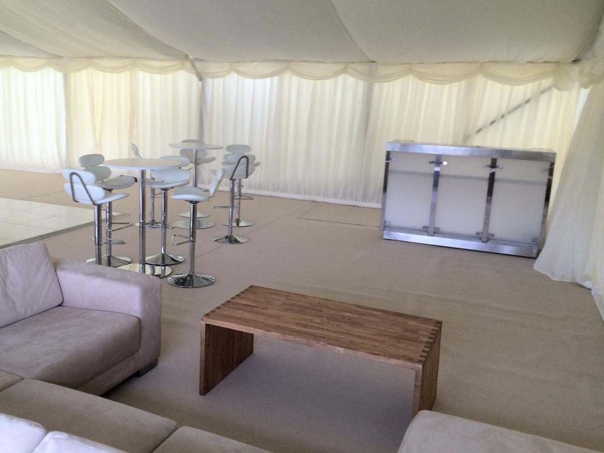 Dining area, bar and lounge, kitchens, refrigeration and more for your wedding marquee.