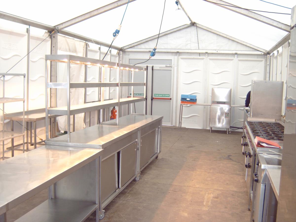 Even floors and a good spacious layout will minimise accidents in a marquee kitchen.